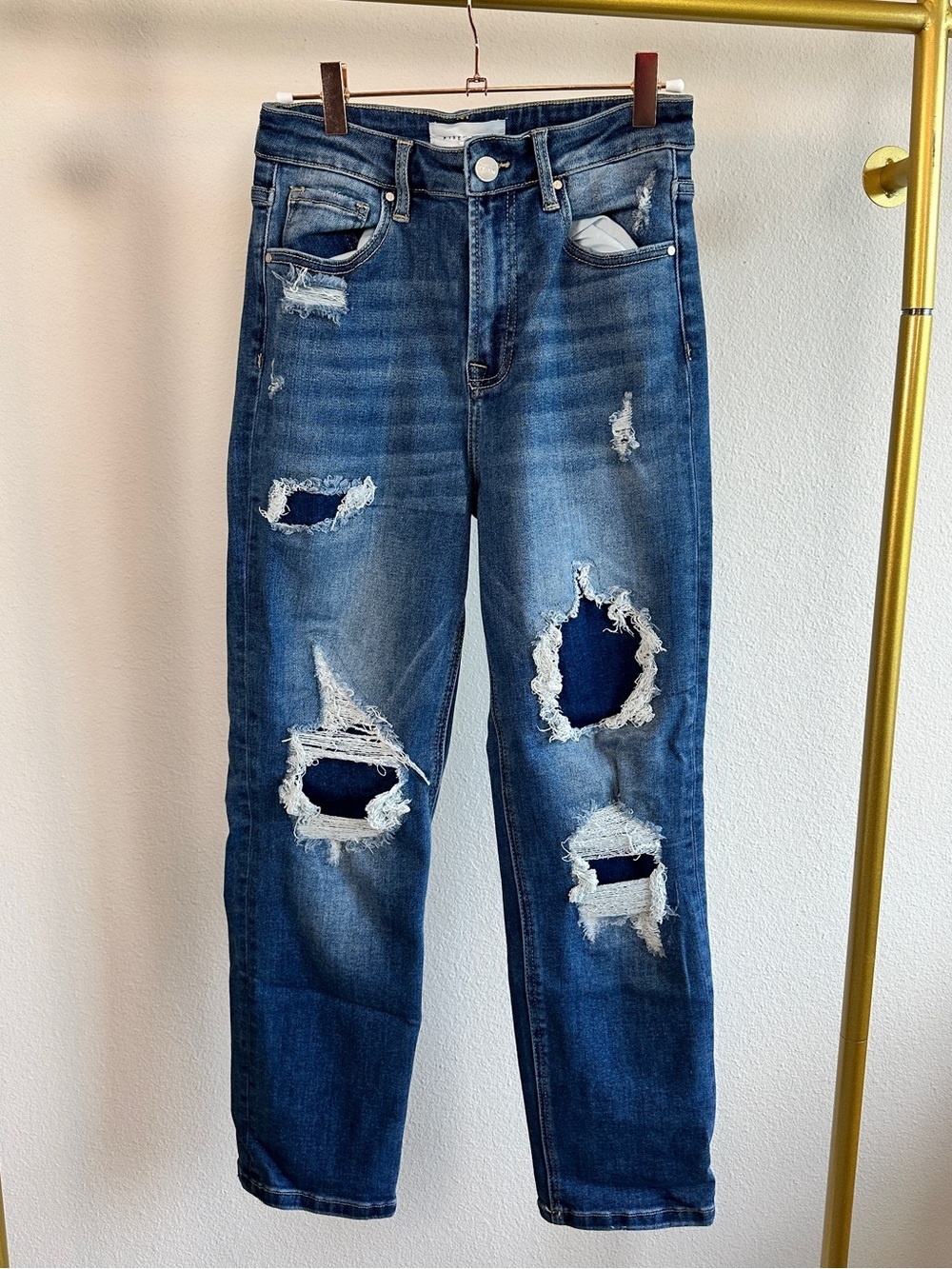 Risen Jeans Distressed Dark Blue Women’s Ripped Jeans